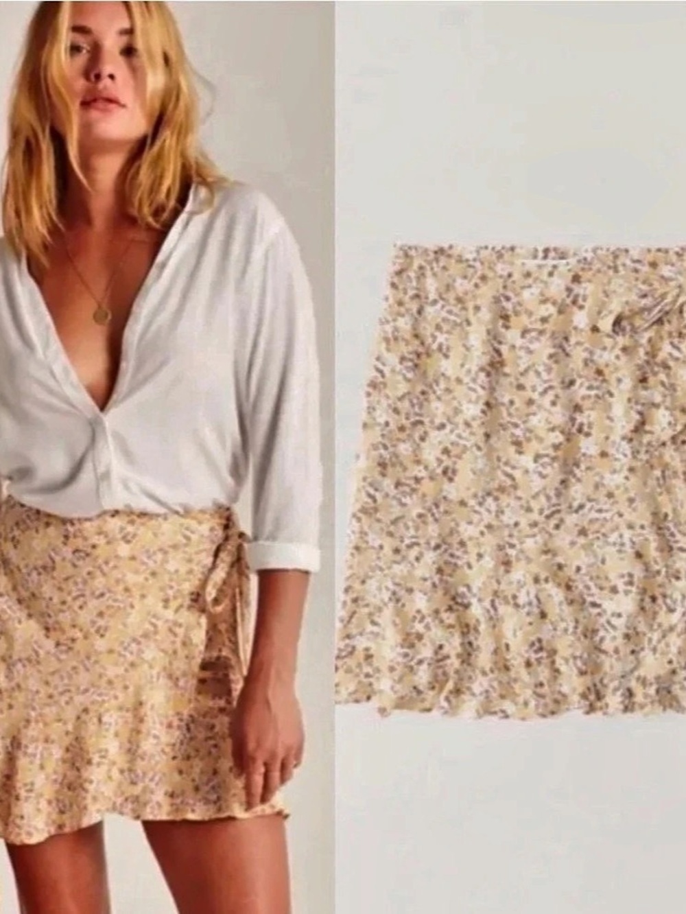 Abercrombie & Fitch Yellow Floral Wrap Mini Skirt